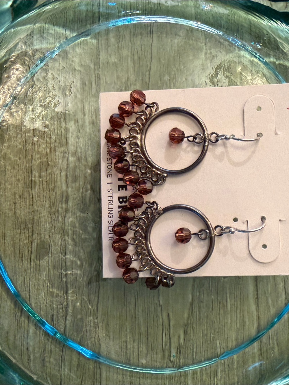 Sterling Silver Hoop Earrings with Brown Faceted Beads